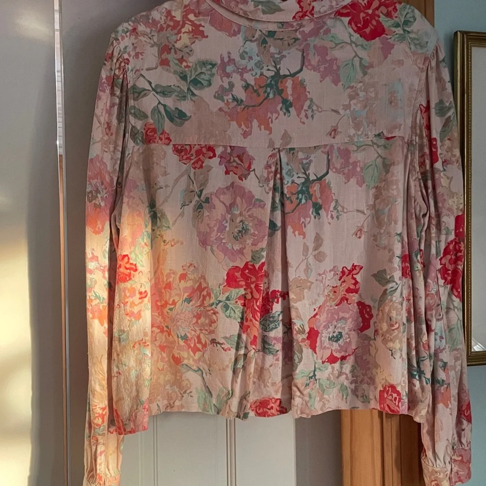 Tribal Linen Multicolor Floral Button-Down Shacket Jacket. Size TG/XL - Picture 4 of 6